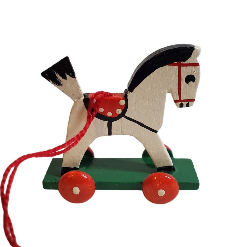 Wooden Ornament - Horse on Wheels - Made in East Germany Dregano Vintage